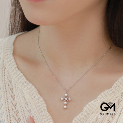 S925 Sterling Silver Cross Zircon Necklace