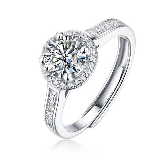 White Gold Channel Setting Adjustable Moissanite Halo Ring