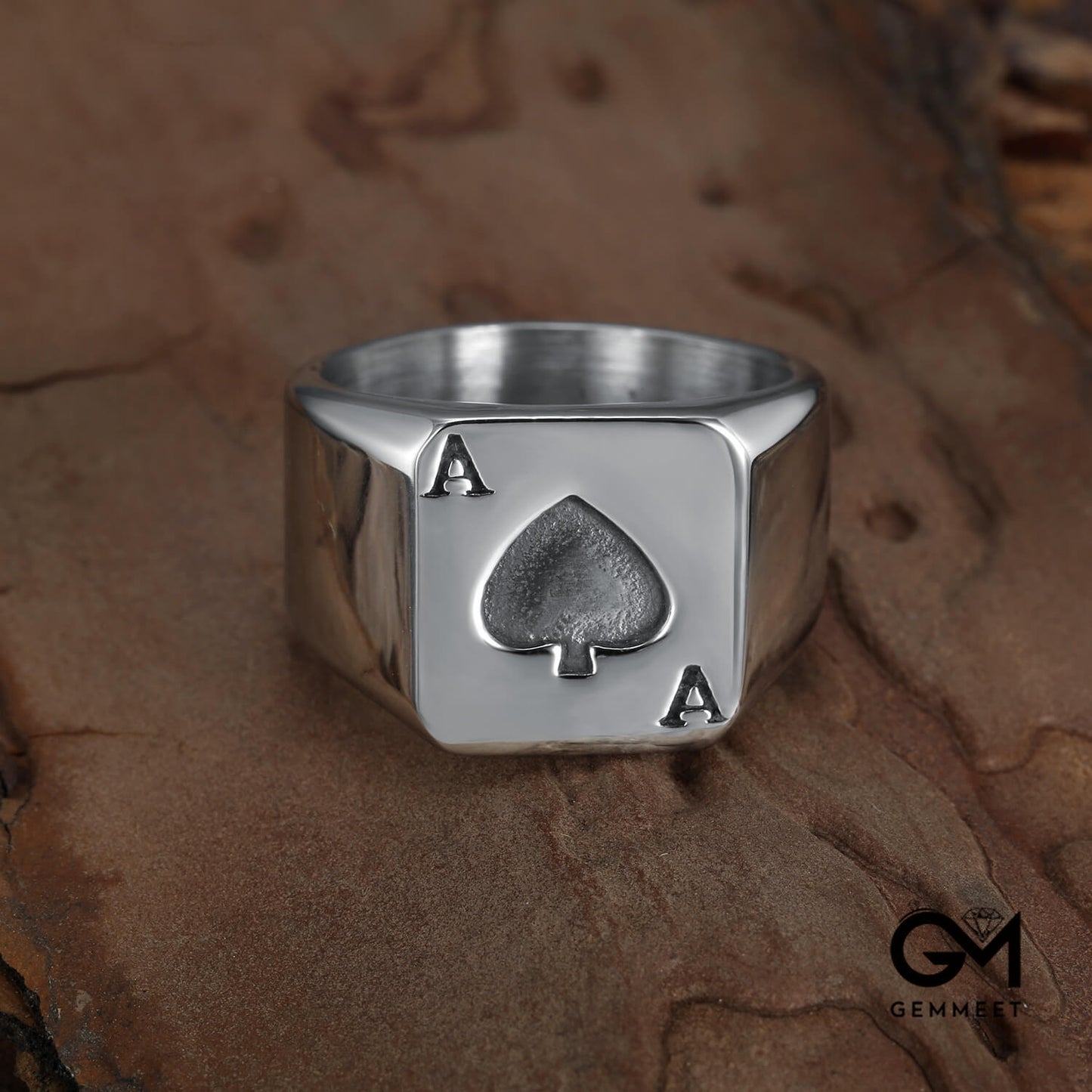 Poker Heart A Men's Titanium Steel Ring