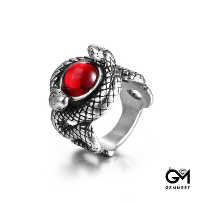 Vintage Red Black Zircon Double Snake Ring