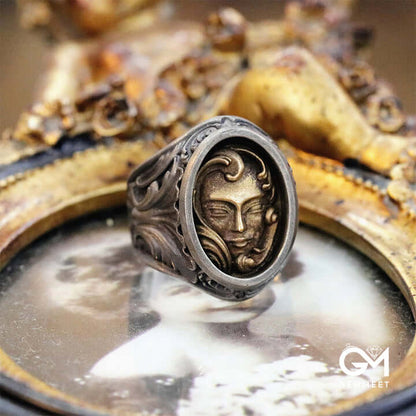 Vintage Engraved Skull Female Face Ring