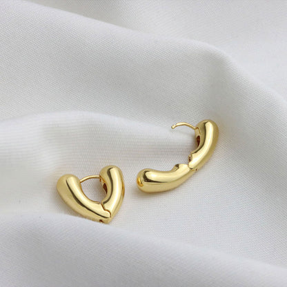 Golden Midi Heart Shape Chunky Hoop Earrings