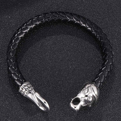 Trendy Bracelet Personalized Men's Stainless Steel Snake Buckle Leather Bracelet