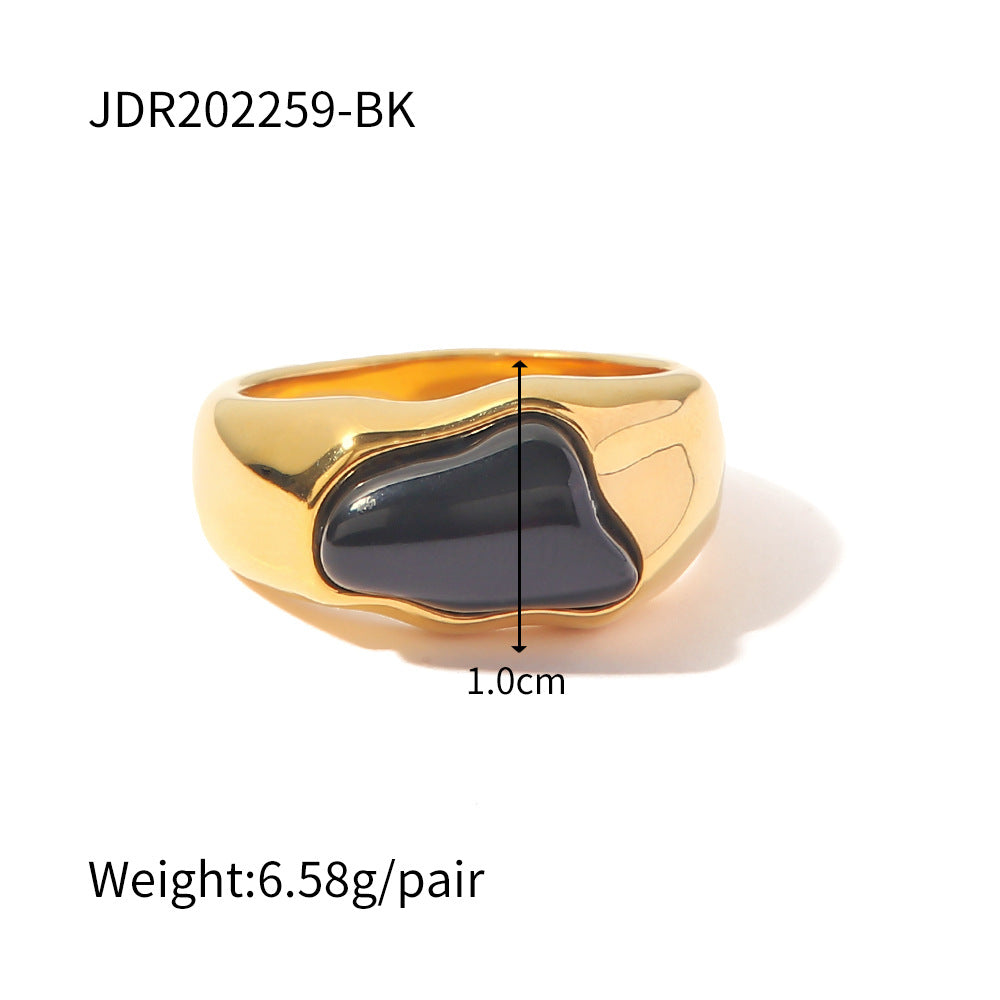 Stainless Steel Colored Natural Stone Ring