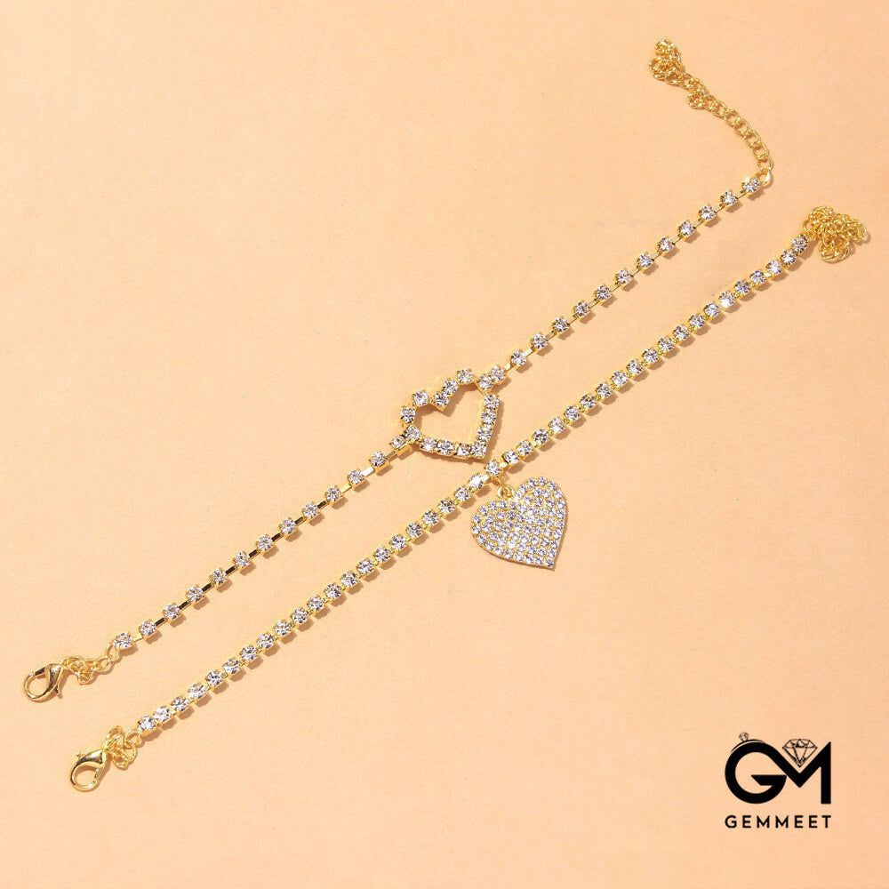 Retro Love Zircon Two-piece Anklet