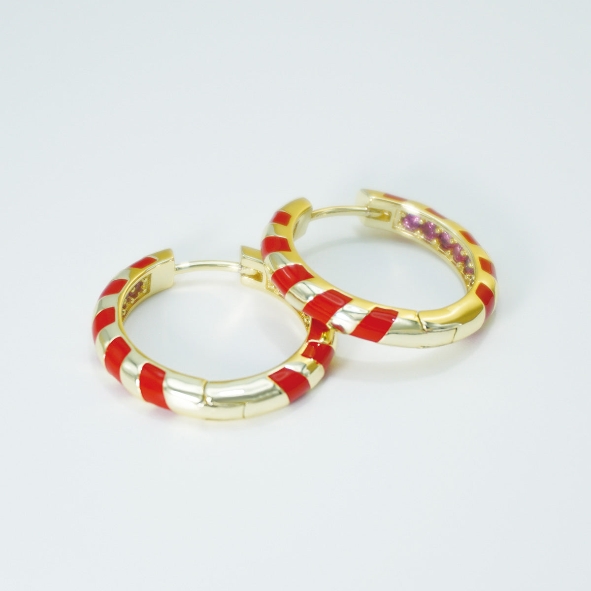 Red Stripe Round Gold Hoop Earrings for Women