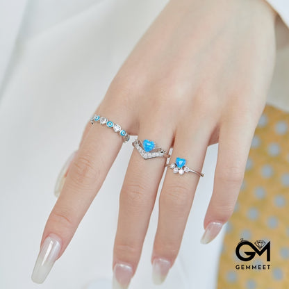 S925 Sterling Silver Blue Love Opal Zircon Ring