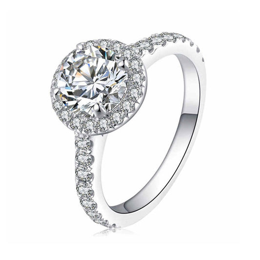 White Gold Full Stones Moissanite Halo Ring