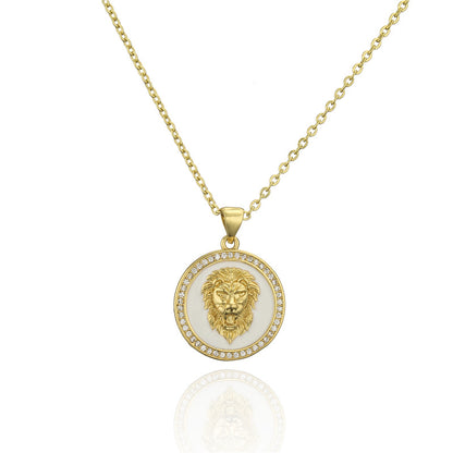 Lion Totem Disc Pendant Necklace