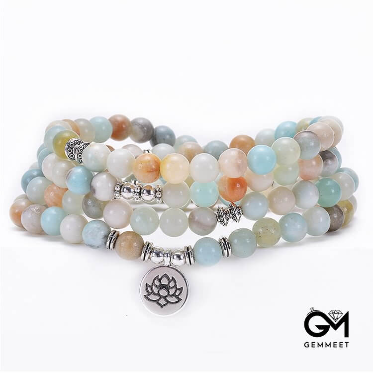 Moonstone Lotus Tree Of Life OM Buddha Symbol Mala