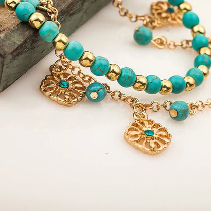 2 Pieces Unique Turquoise Beaded Bracelet Anklets