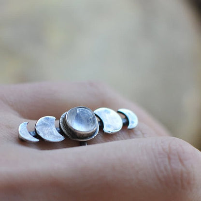 Retro Crescent Moonstone Feminine Energy Ring