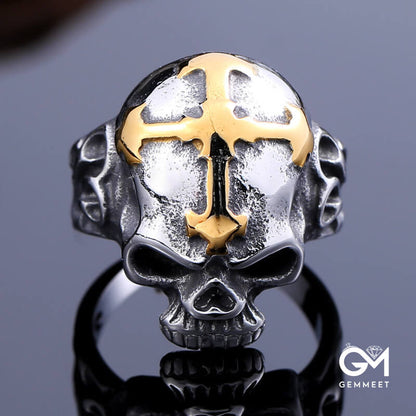 Gothic Skull Skeleton Cross Ring