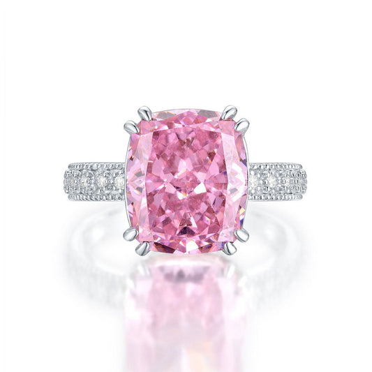 White Gold Big Pink Gem Channel Stones Ring