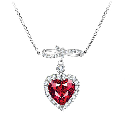 Bow-knot Heart Ruby Gem Pendant with Worldwide Setting Full Diamond