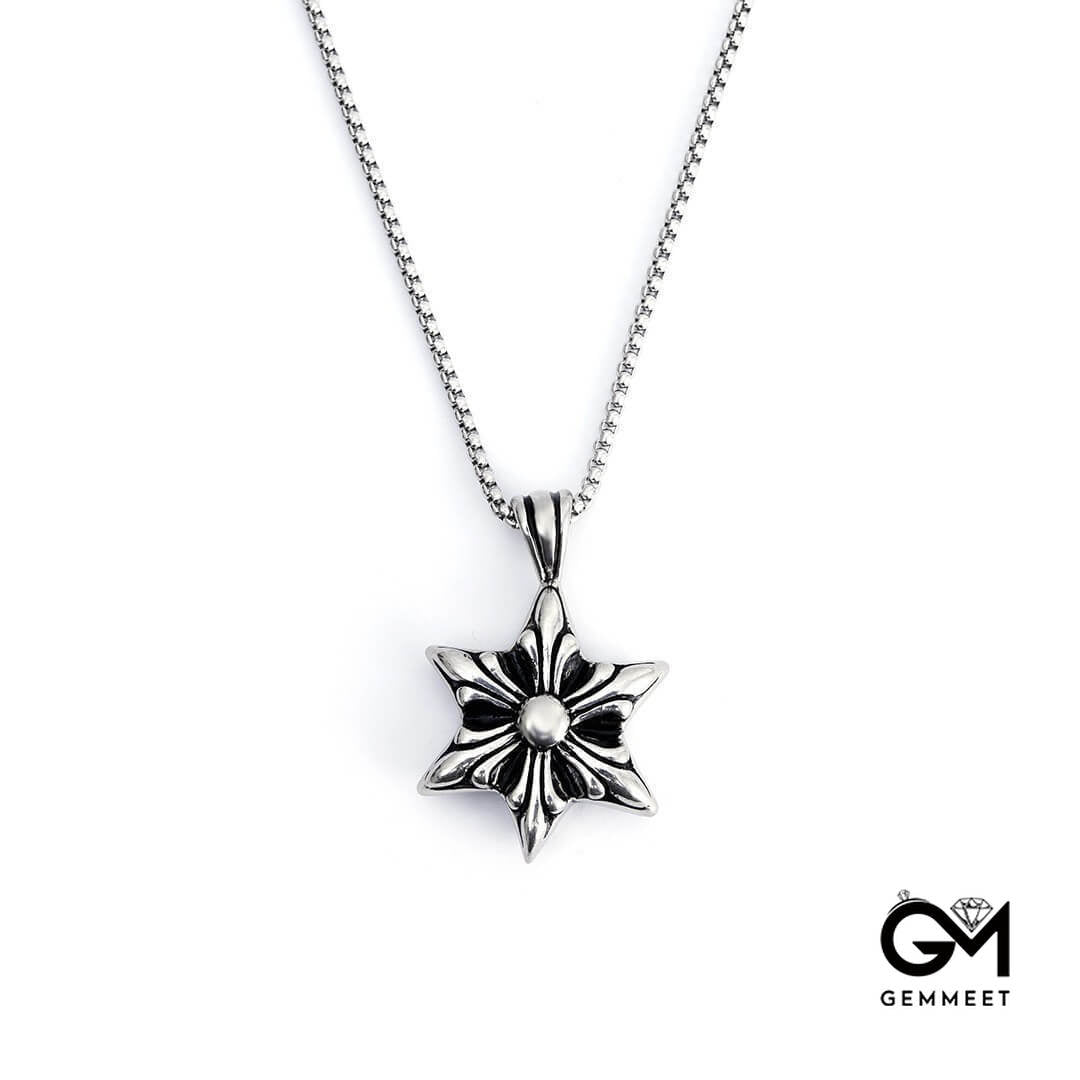 Carved Snowflake Hexagram Star Titanium Steel Necklace