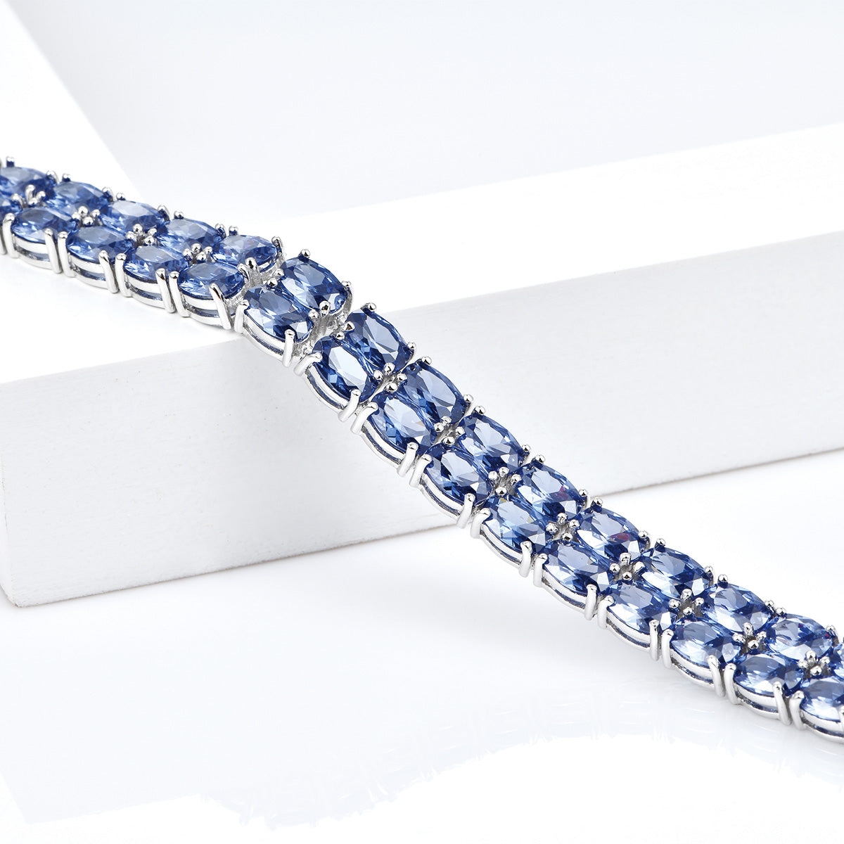 Sterling Silver Pear Cut Blue Sapphire Tennis Bracelet