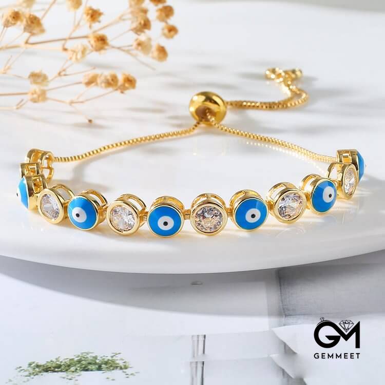 White Zircon Evil Eye Adjustable Bracelet