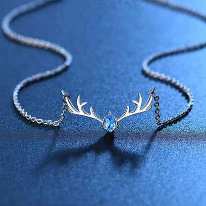 White Gold Santa Aquamarine Gem Elk Shape Necklace