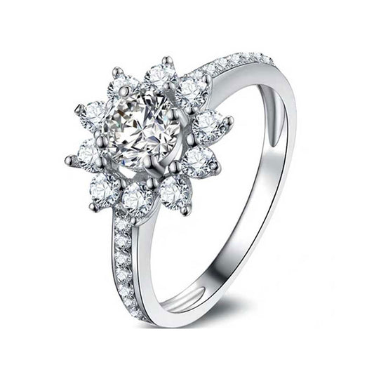 White Gold Sun Flower Adjustable Moissanite Ring