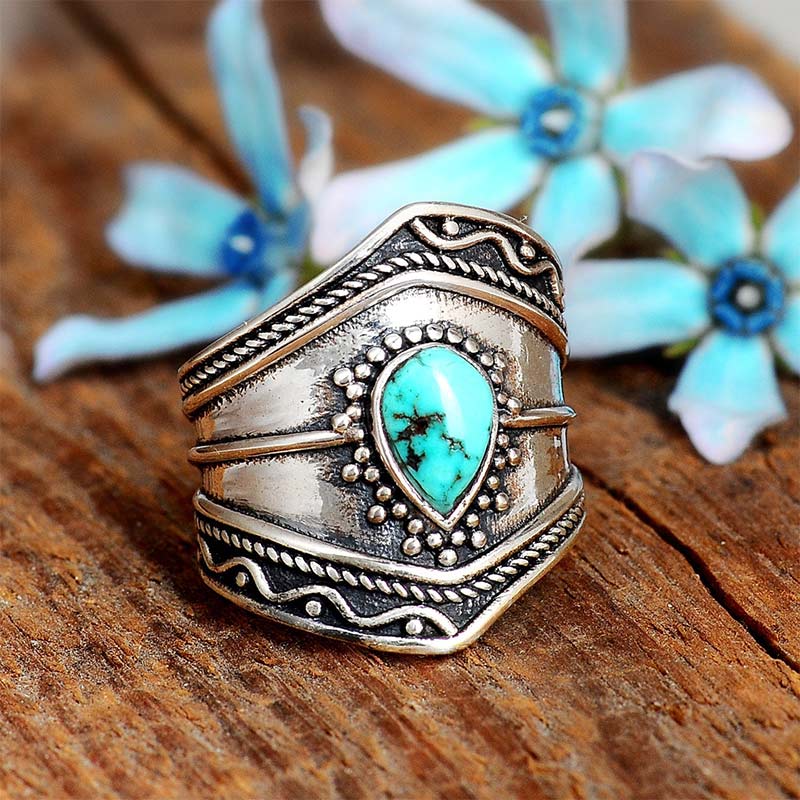 Boho Style Water Drop Turquoise Reki Ring