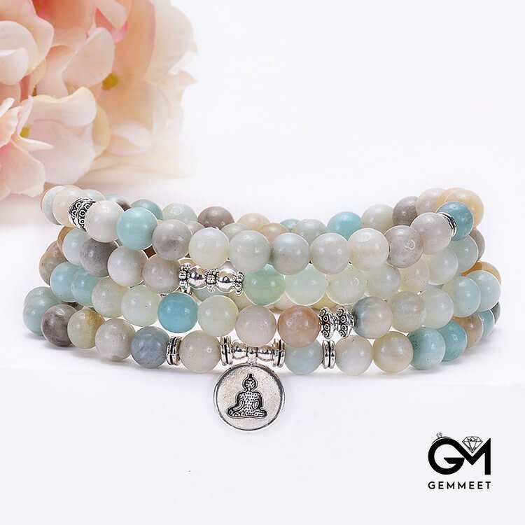 Moonstone Lotus Tree Of Life OM Buddha Symbol Mala