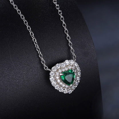 White Gold Heart Shape Double Halo Emerald Chain