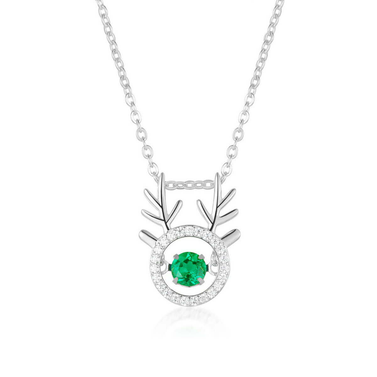 White Gold Elk Shape Hollow Beating Emerald Chain