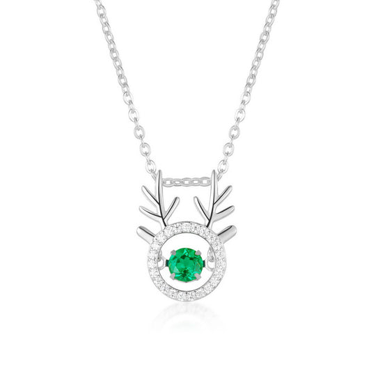 White Gold Elk Shape Hollow Beating Emerald Chain