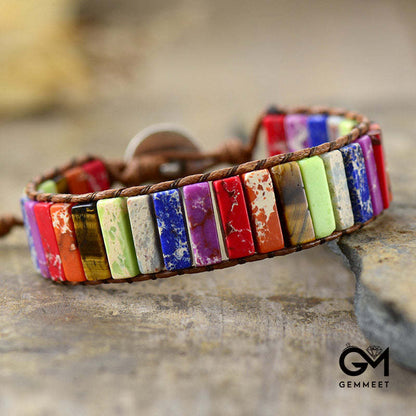 Colorful Synthetic Imperial Stone Leather Handwoven Bracelet