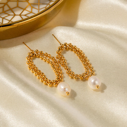 Pearl Soft Bead Bead Chain Double Stud Earrings