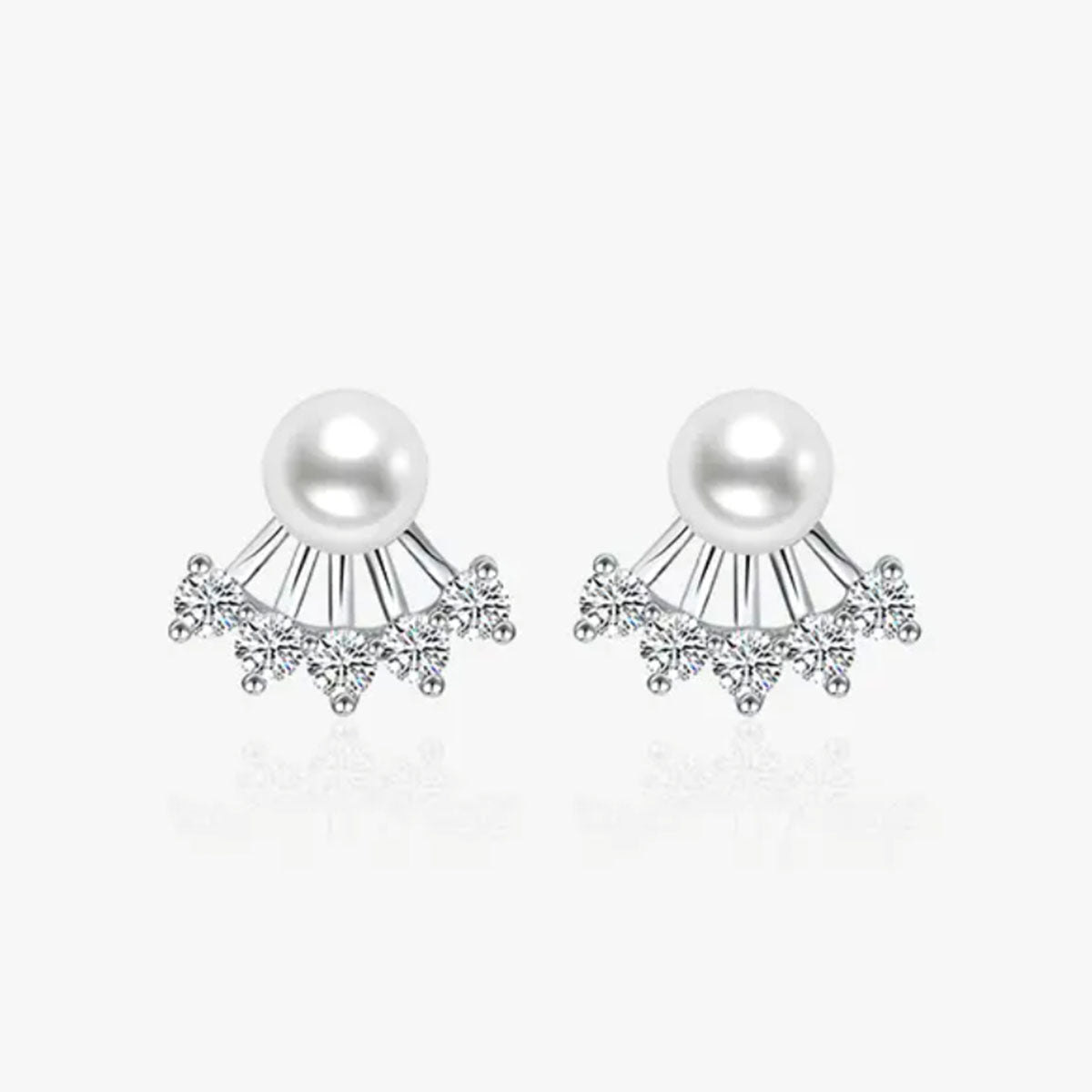 White Gold Organic Pearl Sector Shape Stud Earrings