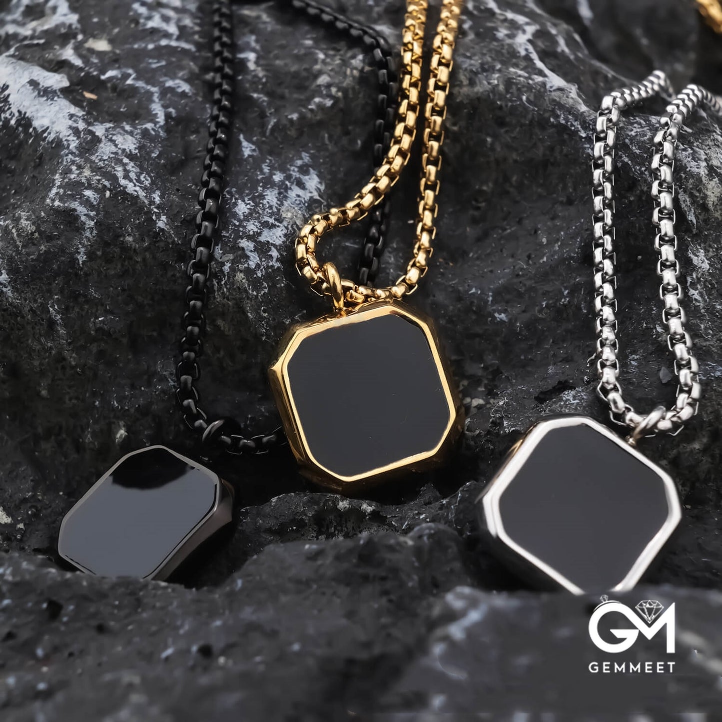 Black Square Pendant Necklace