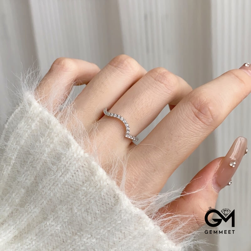 S925 White Round Zirconium Micro-inlaid Curve Ring