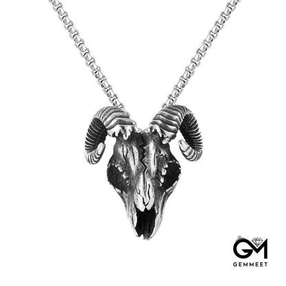 Vintage Titanium Steel Sheep Head Dark Style Necklace