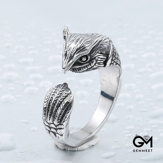 Vintage Owl Open Stainless Steel Ring