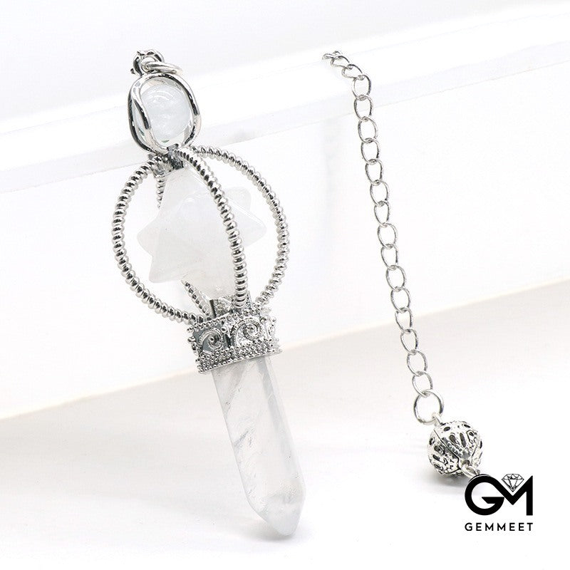 Clear Crystal Kappa Star Staff Hexagon Column Spirit Pendulum