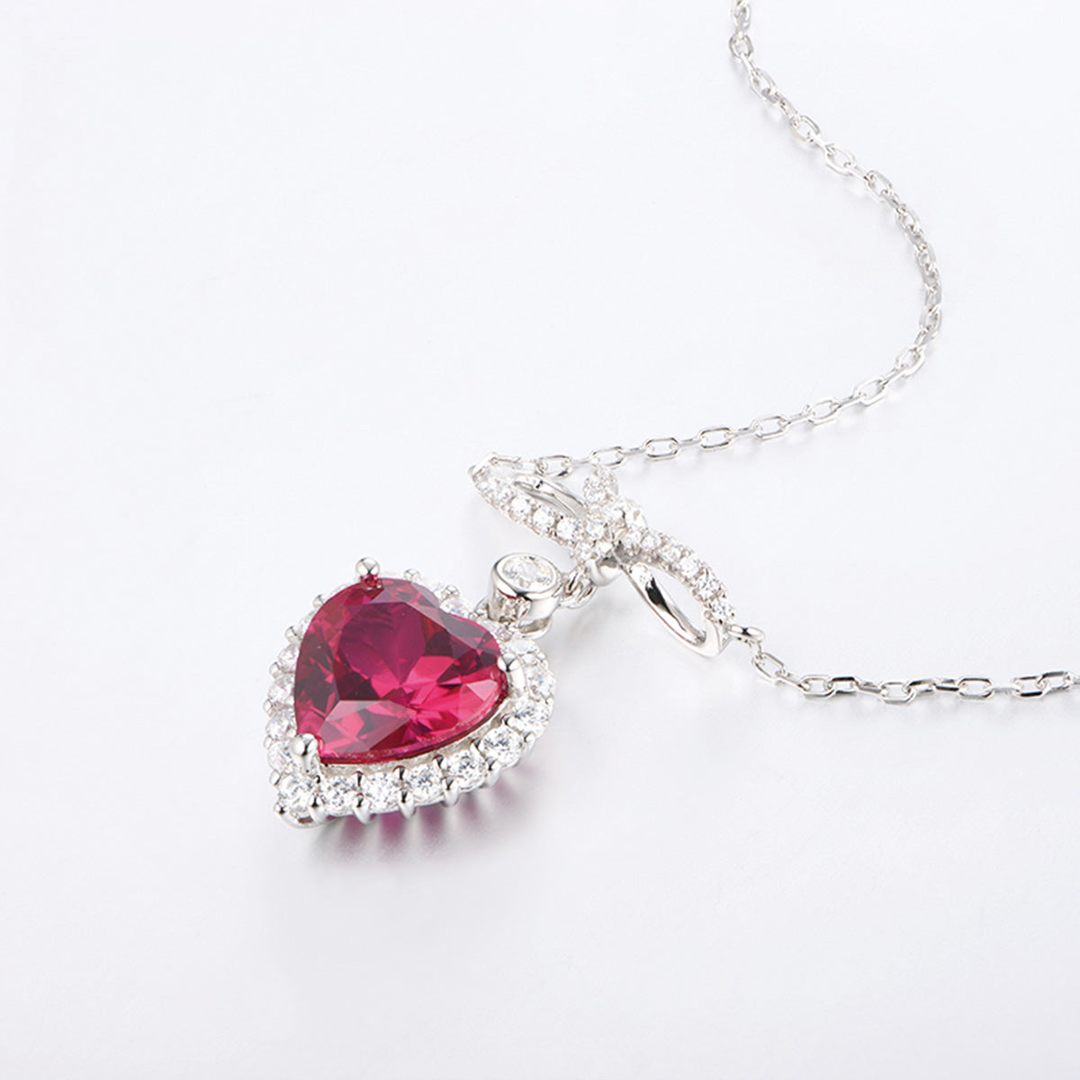 Bow-knot Heart Ruby Gem Pendant with Worldwide Setting Full Diamond