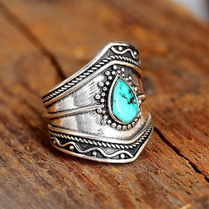 Boho Style Water Drop Turquoise Reki Ring