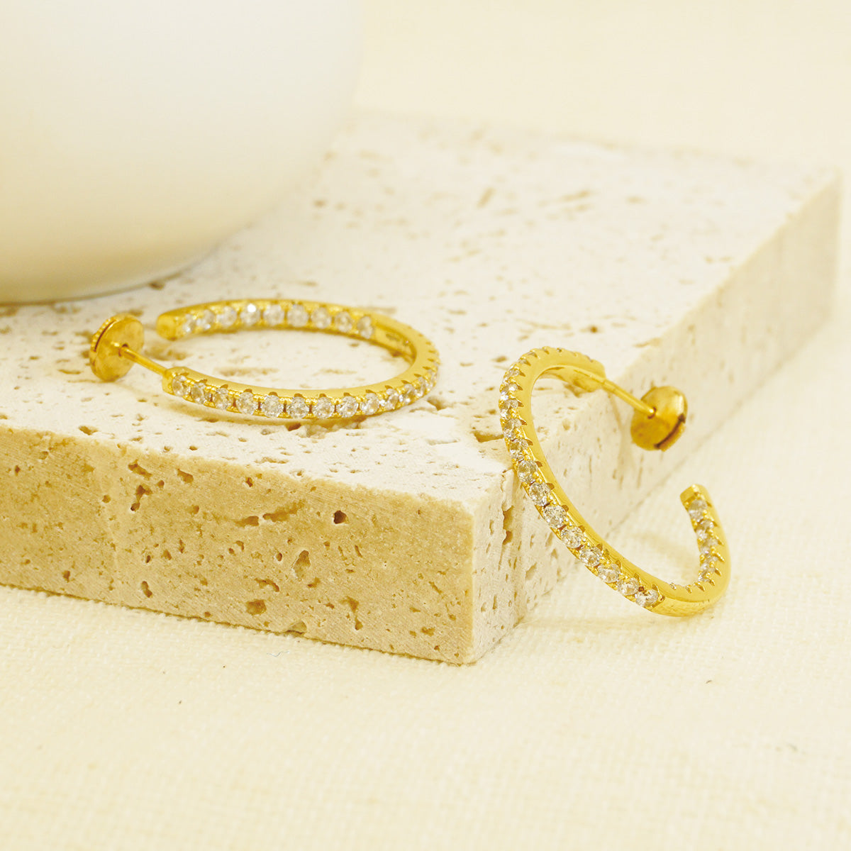 Golden White Stones Hoop Earrings