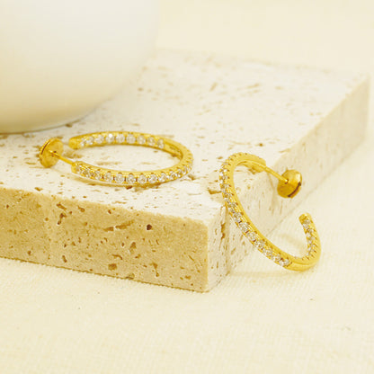 Golden White Stones Hoop Earrings