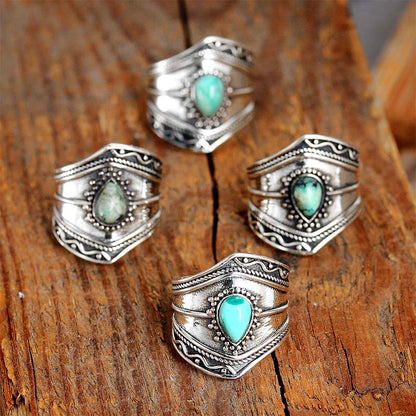 Boho Style Water Drop Turquoise Reki Ring