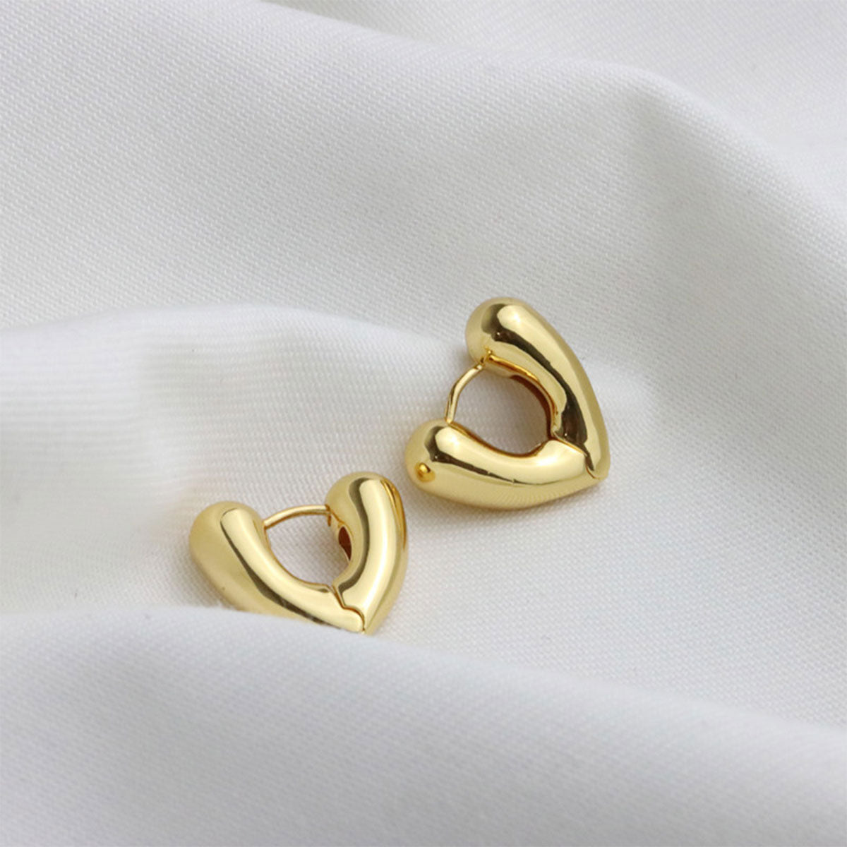 Golden Midi Heart Shape Chunky Hoop Earrings