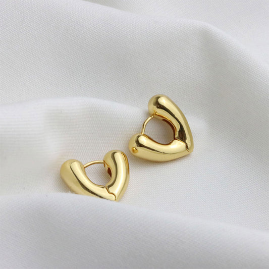Golden Midi Heart Shape Chunky Hoop Earrings