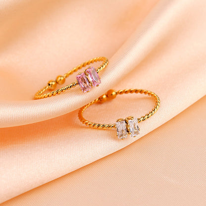 Golden Double Rectangle Stone Rope Ring