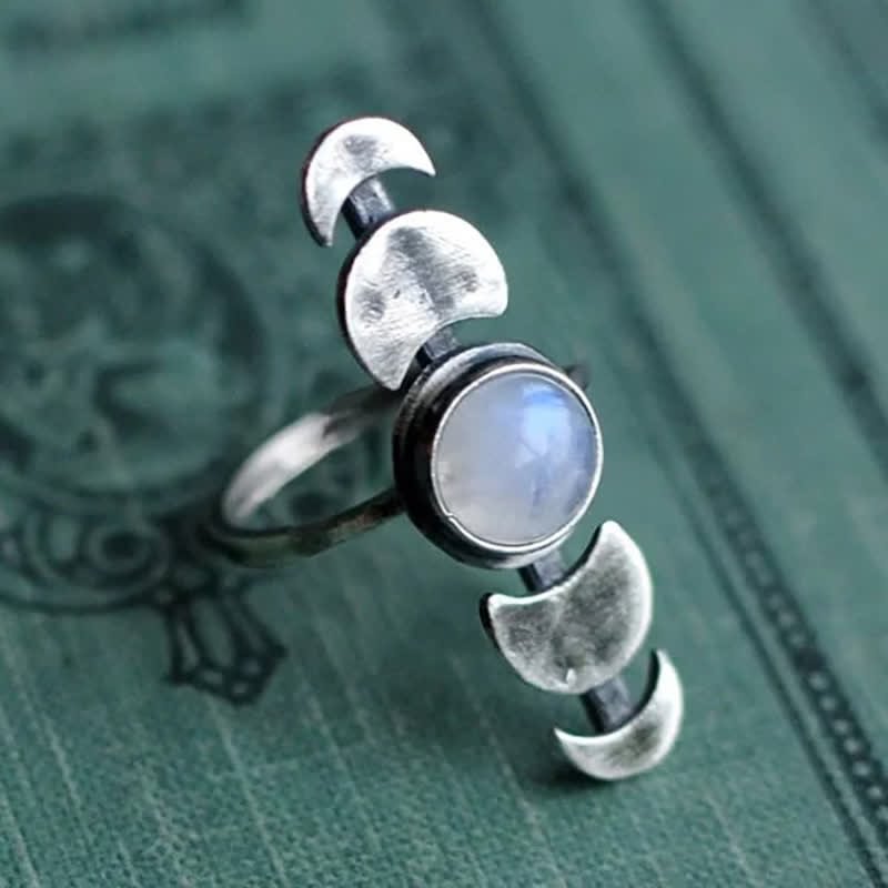 Retro Crescent Moonstone Feminine Energy Ring