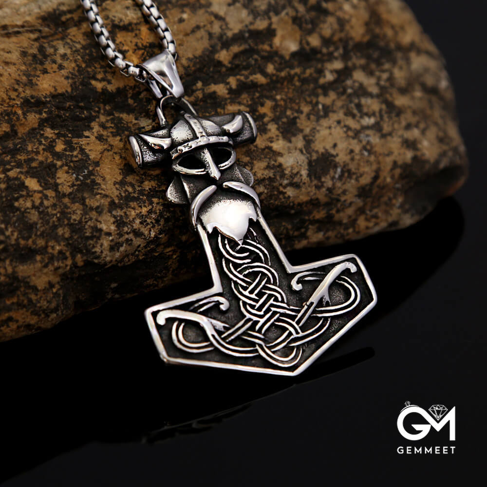 Stainless Steel Thor's Hammer Celtic Viking Warrior Necklace