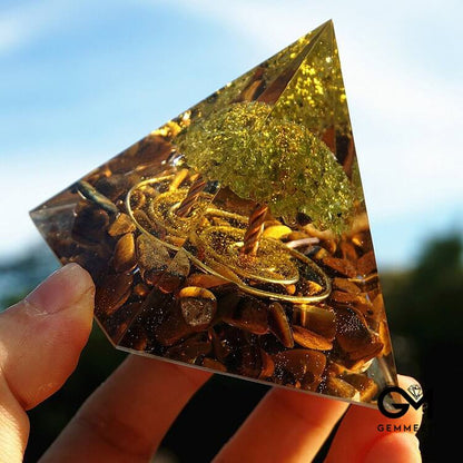 Peridot With Tiger Eye Tree Of Life Orgone Pyramid