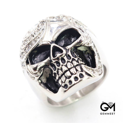 Stainless Steel Crushed Zircon Skull Ring