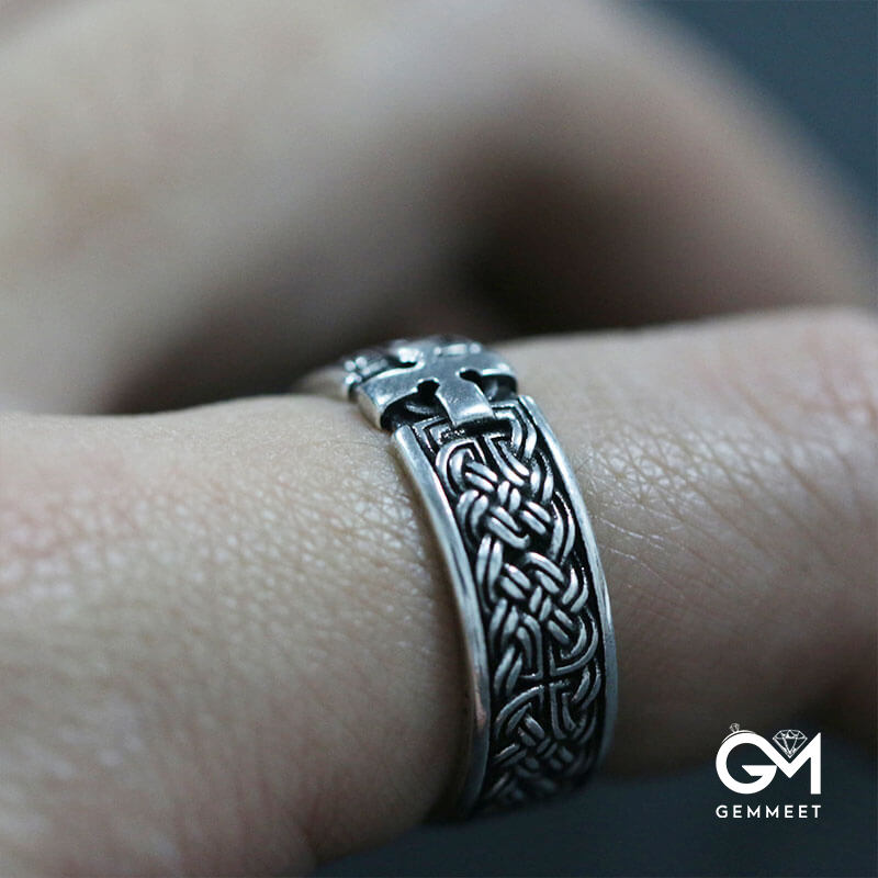 Retro Men's Quad Celtic Knot Cross Ring